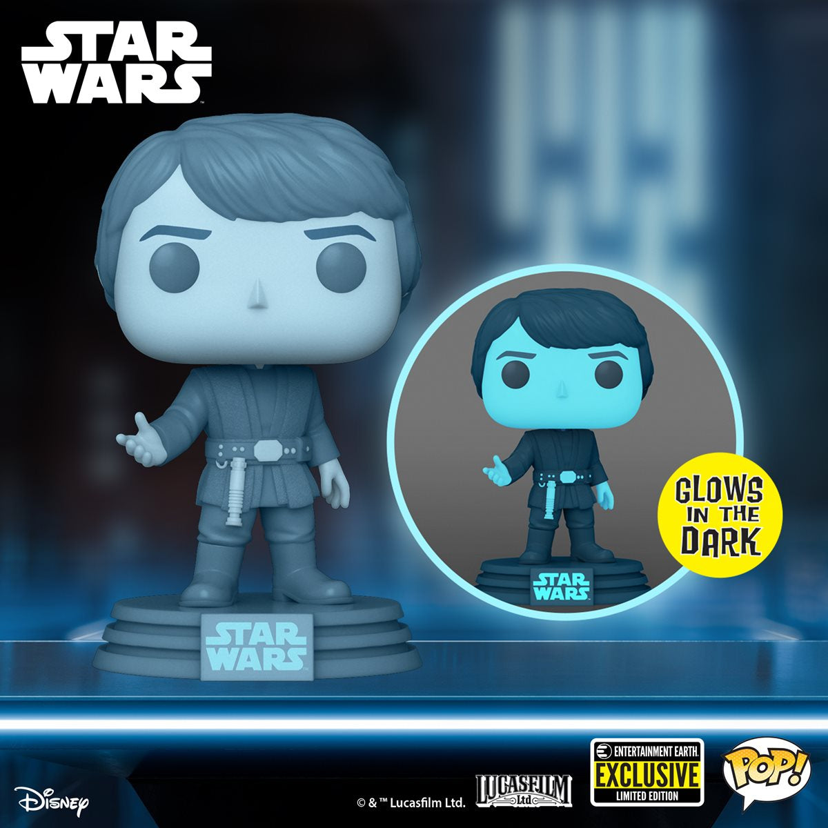 STAR WARS: RETURN OF THE JEDI 40TH HOLOGRAM LUKE GLOW-IN-THE-DARK POP! VINYL FIGURE #615 - ENTERTAINMENT EARTH EXCLUSIVE