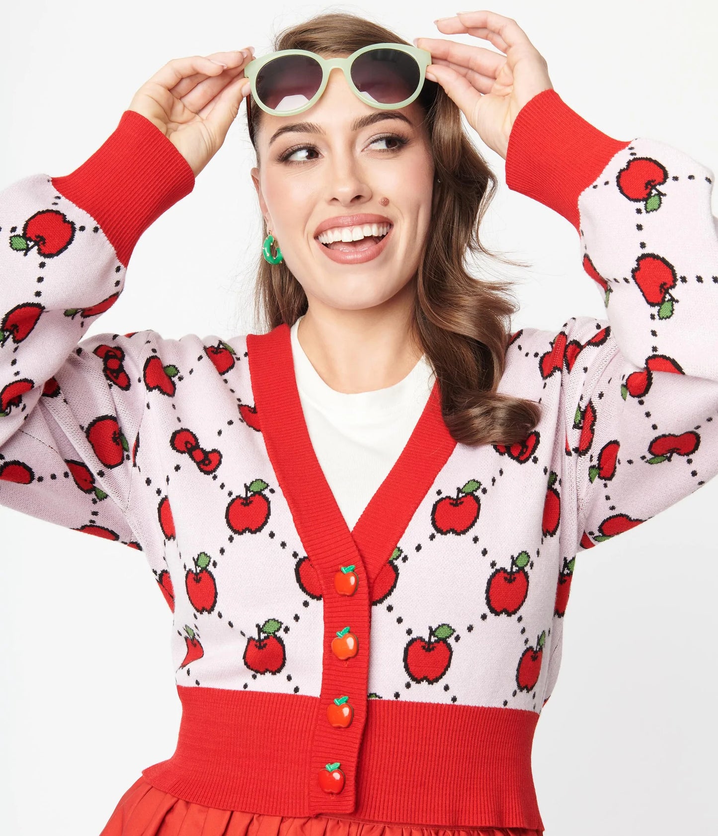 HELLO KITTY X SMAK PARLOUR PINK & RED APPLE CARDIGAN