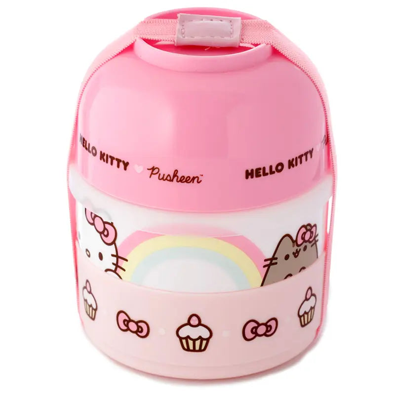 HELLO KITTY & PUSHEEN THE CAT STACKED ROUND BENTO LUNCH BOX